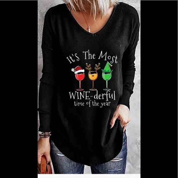 🔥NWT HILARIOUS XMAS Long sleeve V-neck lightweight Top. . - Picture 1 of 6
